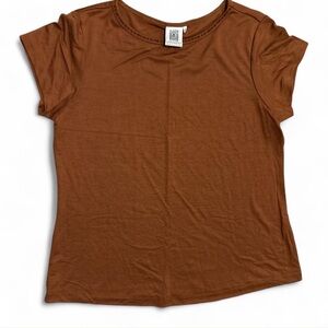 Rust Orange Beaded Neckline Short Sleeve Top Women’s M Basic Casual Minimalist